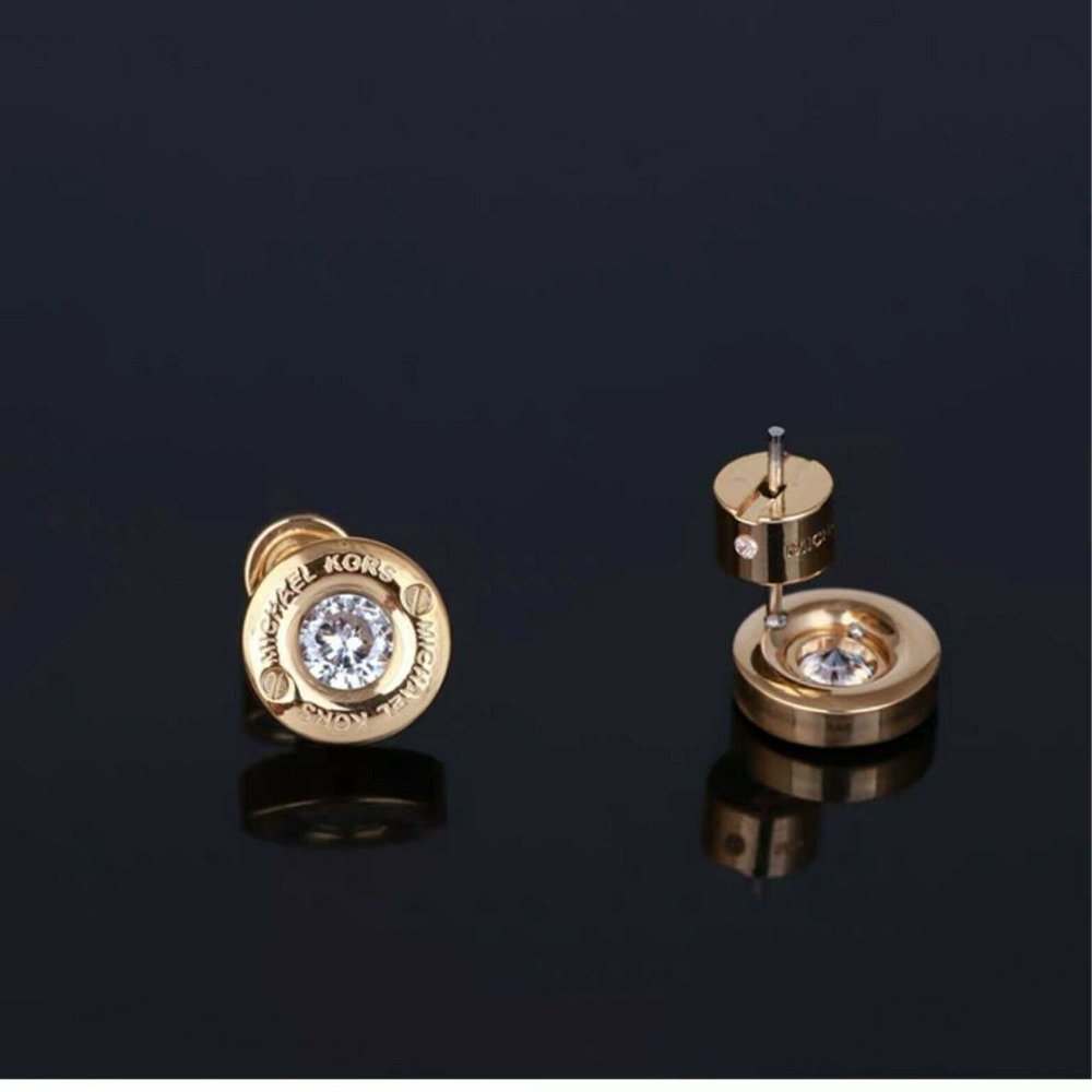 New Michael Kors Gold Crystal Pave Stud Earrings - Picture 11 of 14